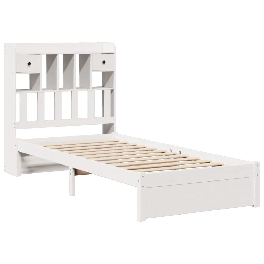 Bookcase Bed without Mattress White 90x190cm Single Solid Wood Pine