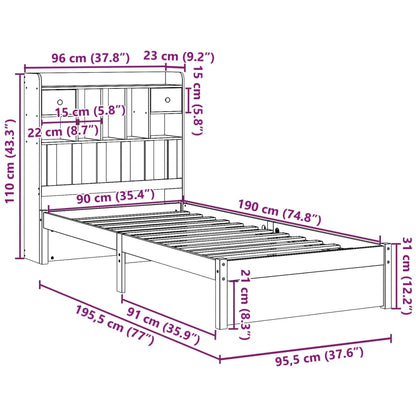 Bookcase Bed without Mattress White 90x190cm Single Solid Wood Pine