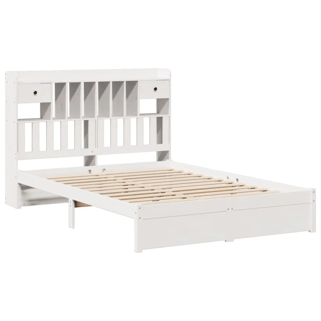 Bookcase Bed without Mattress White 150x200cm King Size Solid Wood Pine