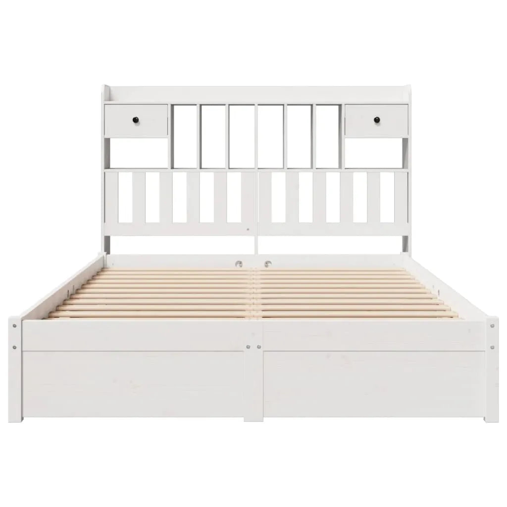 Bookcase Bed without Mattress White 150x200cm King Size Solid Wood Pine