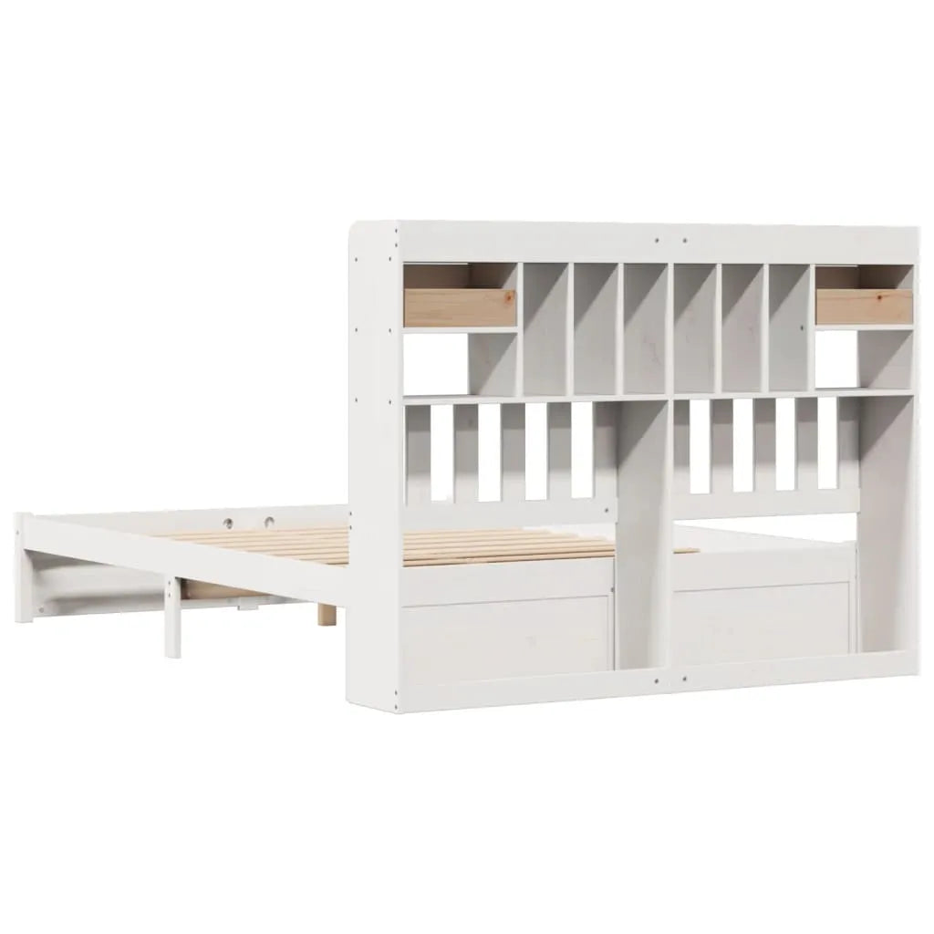 Bookcase Bed without Mattress White 150x200cm King Size Solid Wood Pine