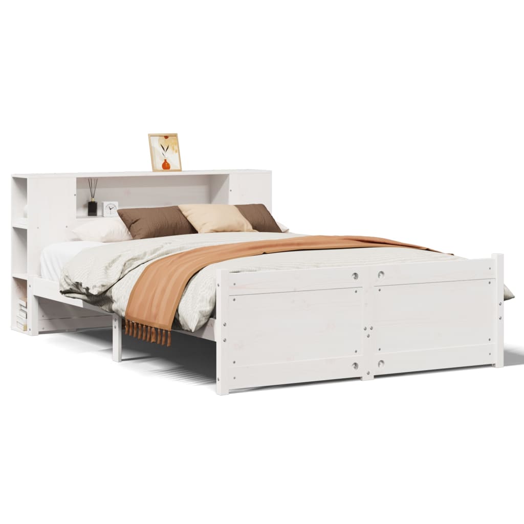 Bookcase Bed without Mattress White 135x190cm Double Solid Wood Pine