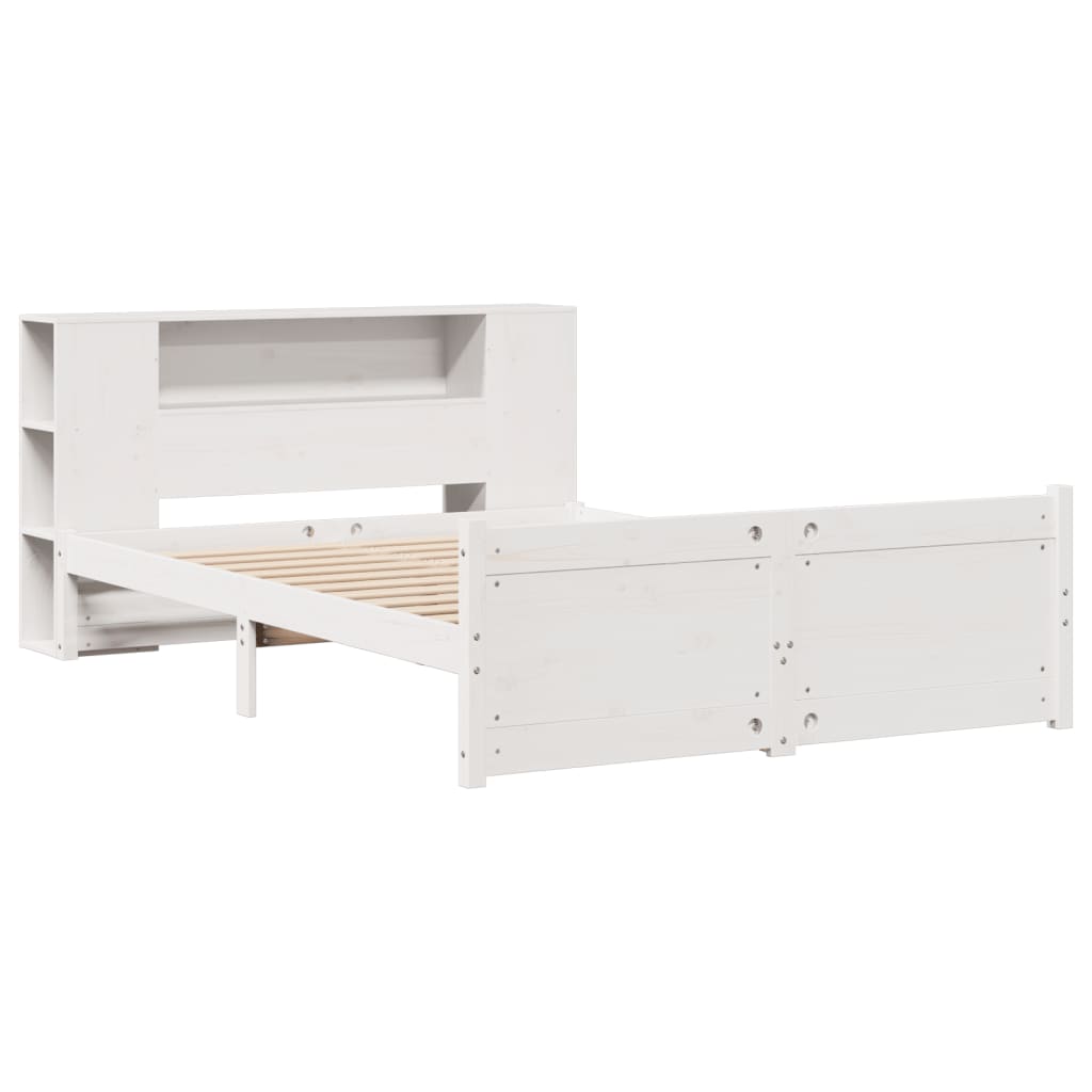 Bookcase Bed without Mattress White 135x190cm Double Solid Wood Pine