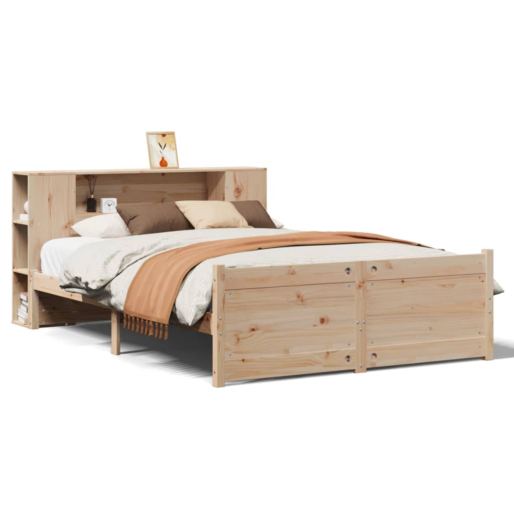 Bookcase Bed without Mattress 150x200cm King Size Solid Wood Pine