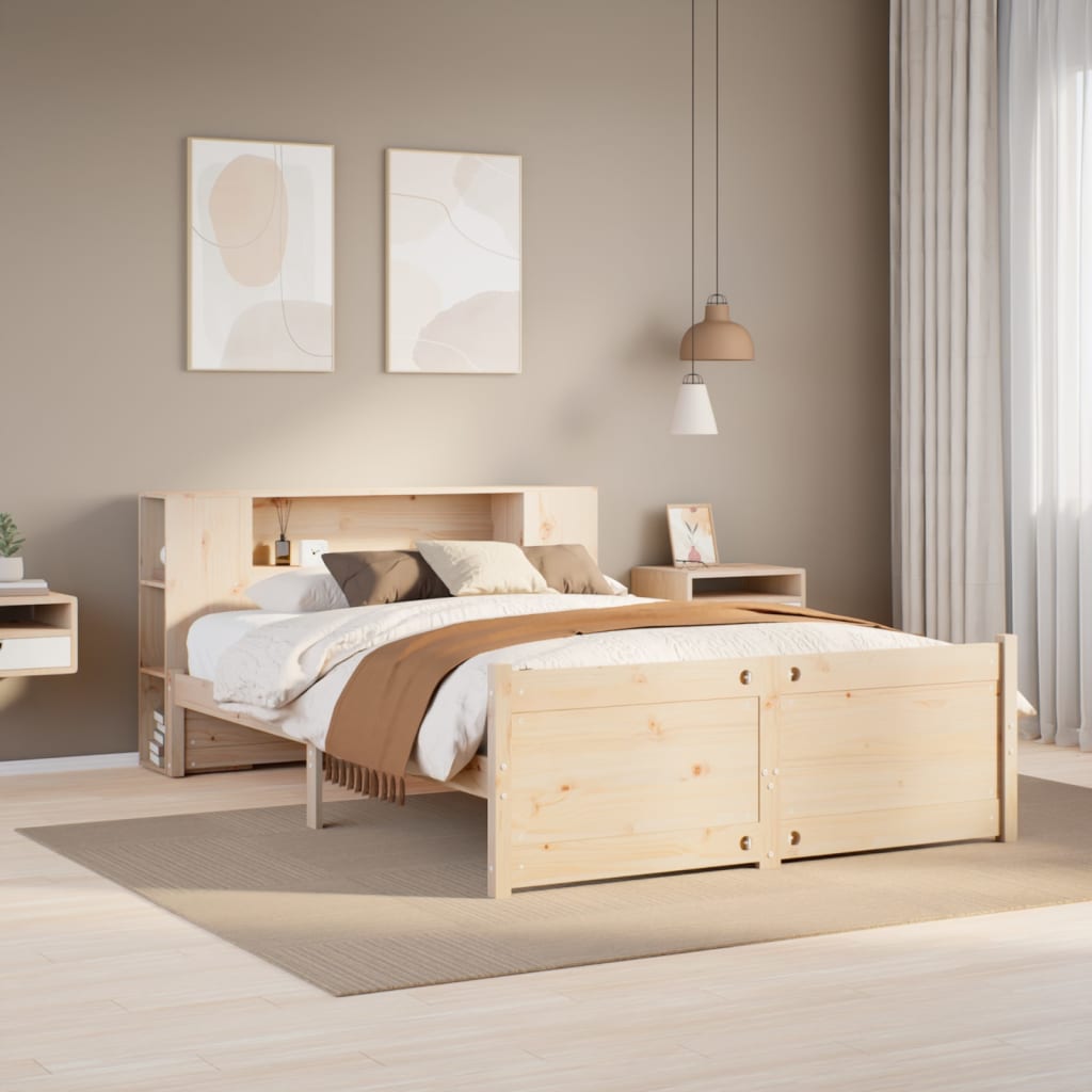 Bookcase Bed without Mattress 150x200cm King Size Solid Wood Pine