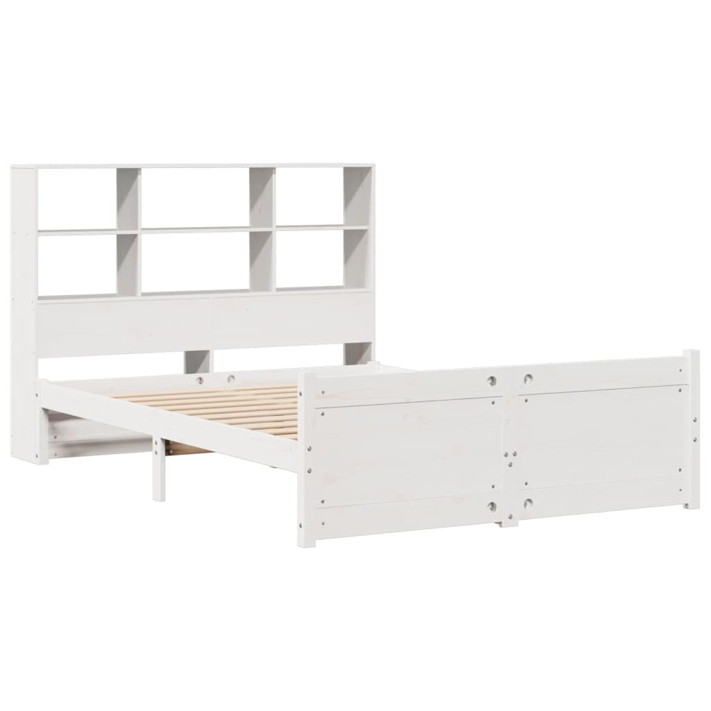 Bookcase Bed without Mattress White 135x190 cm Double Solid Wood Pine