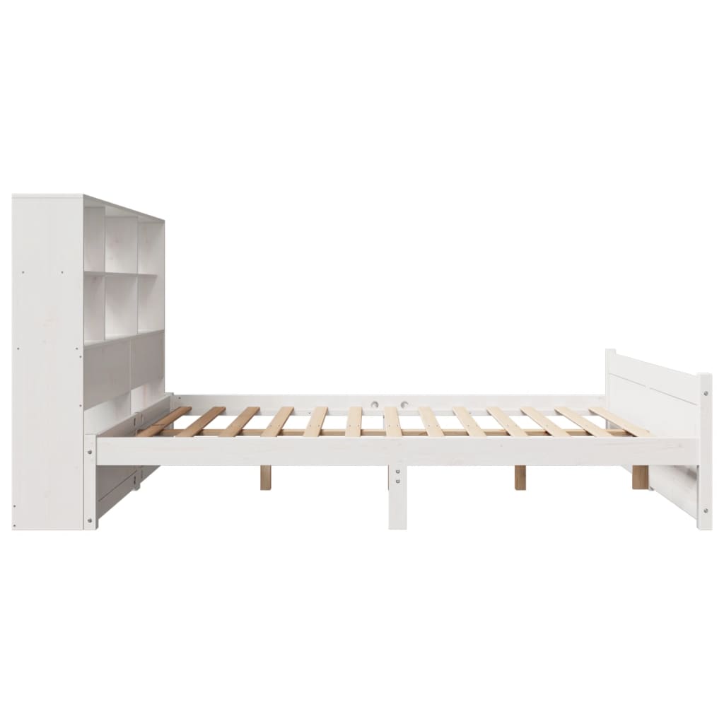 Bookcase Bed without Mattress White 135x190 cm Double Solid Wood Pine