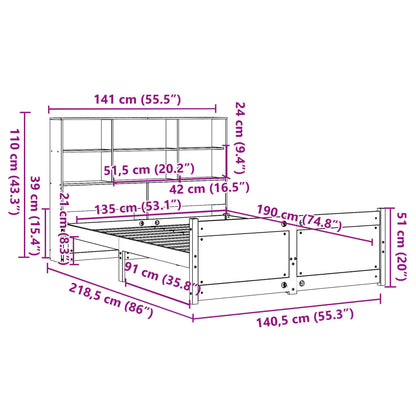 Bookcase Bed without Mattress White 135x190 cm Double Solid Wood Pine