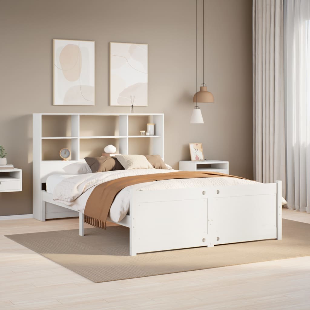 Bookcase Bed without Mattress White 135x190 cm Double Solid Wood Pine