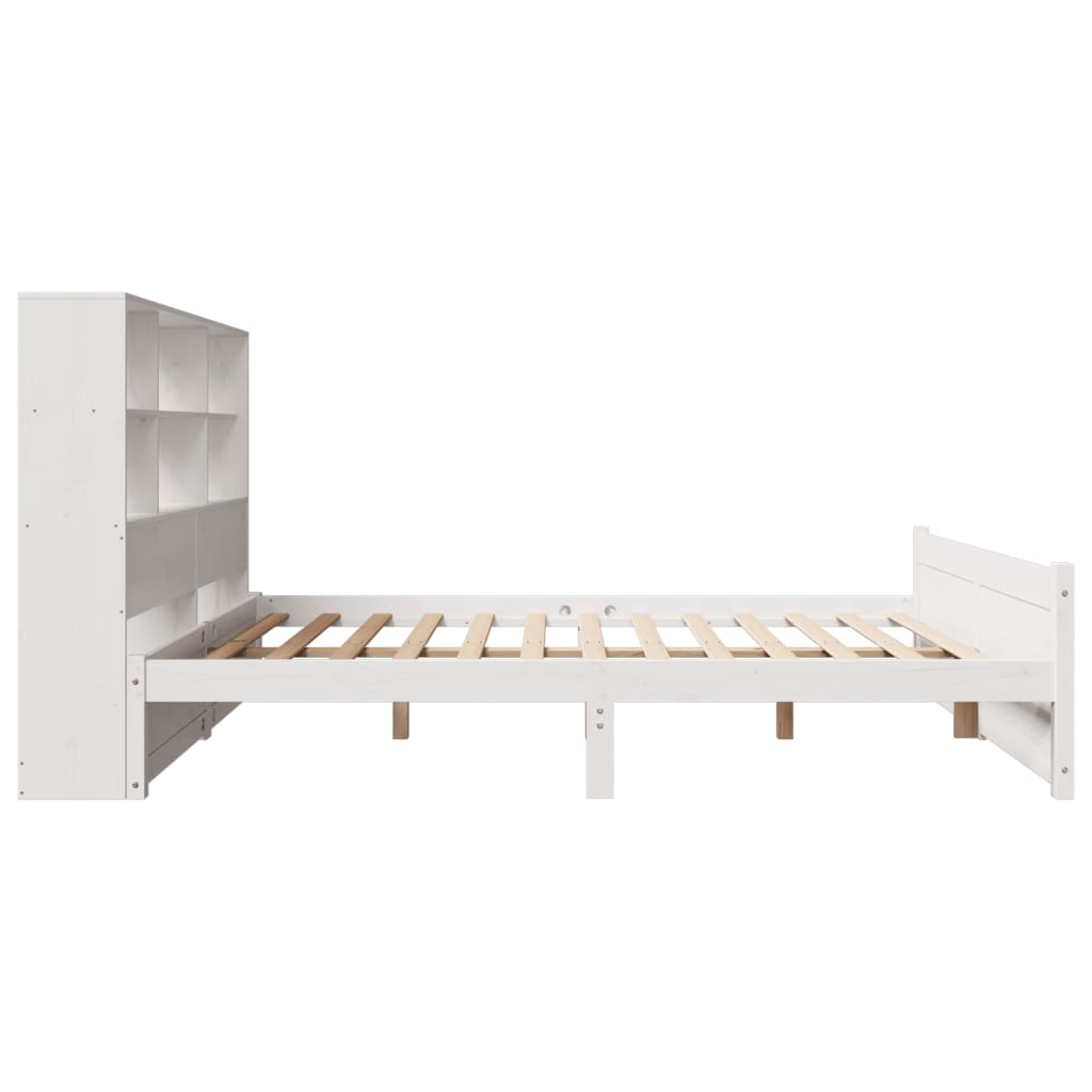 Bookcase Bed without Mattress White 150x200 cm King Size Solid Wood Pine