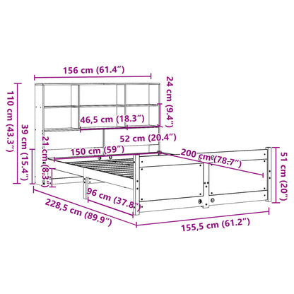 Bookcase Bed without Mattress White 150x200 cm King Size Solid Wood Pine