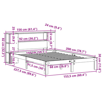 Bookcase Bed without Mattress 150x200 cm King Size Solid Wood Pine