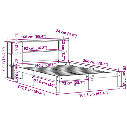 Bookcase Bed without Mattress 160x200cm Solid Wood Pine