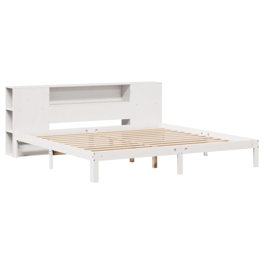 Bookcase Bed without Mattress White 180x200 cm Super King Solid Wood Pine