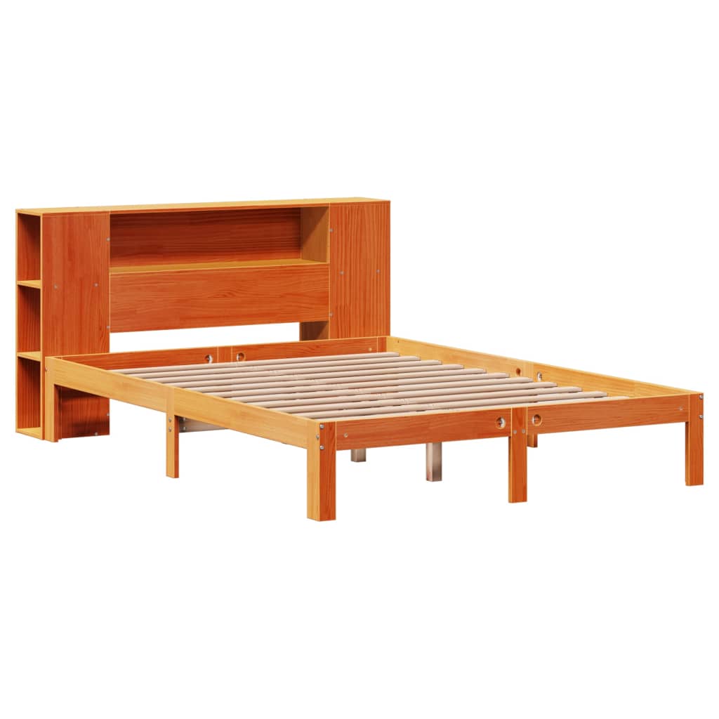 Bookcase Bed without Mattress Wax Brown 140x200cm Solid Wood Pine