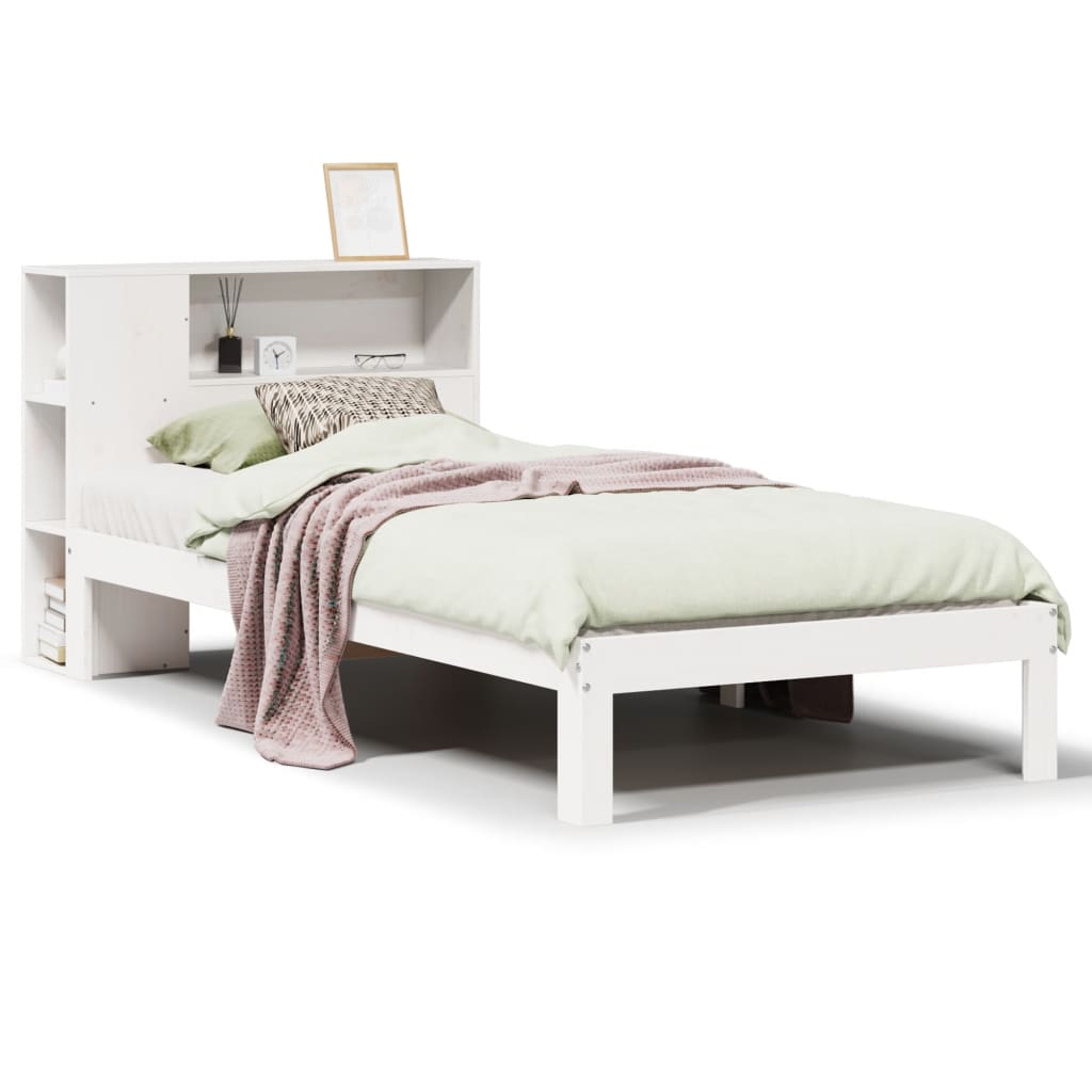 Bookcase Bed without Mattress White 75x190 cm Small Single Solid Wood Pine