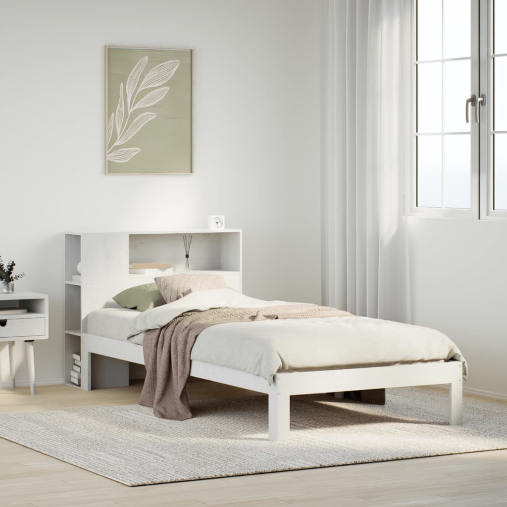 Bookcase Bed without Mattress White 75x190 cm Small Single Solid Wood Pine