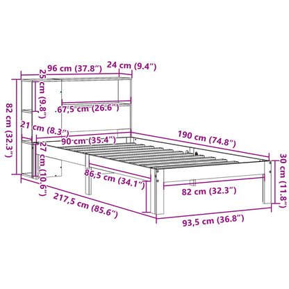 Bookcase Bed without Mattress 90x190 cm Single Solid Wood Pine