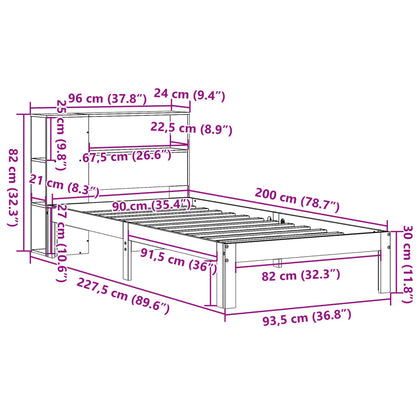 Bookcase Bed without Mattress 90x200cm Solid Wood Pine