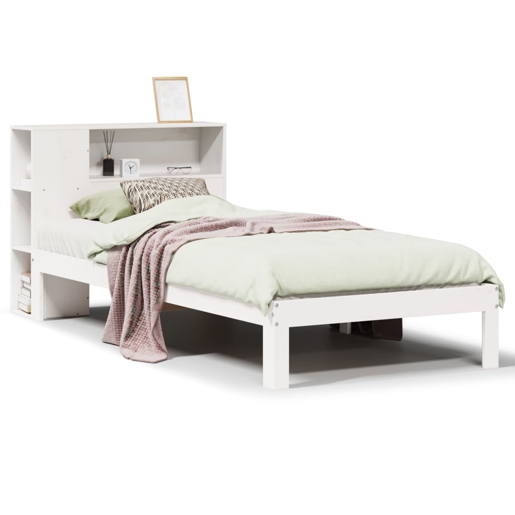 Bookcase Bed without Mattress White 90x200cm Solid Wood Pine