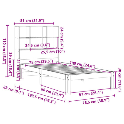 Bookcase Bed without Mattress White 75x190 cm Small Single Solid Wood Pine