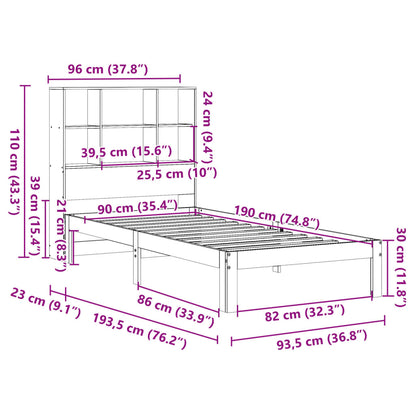 Bookcase Bed without Mattress 90x190 cm Single Solid Wood Pine