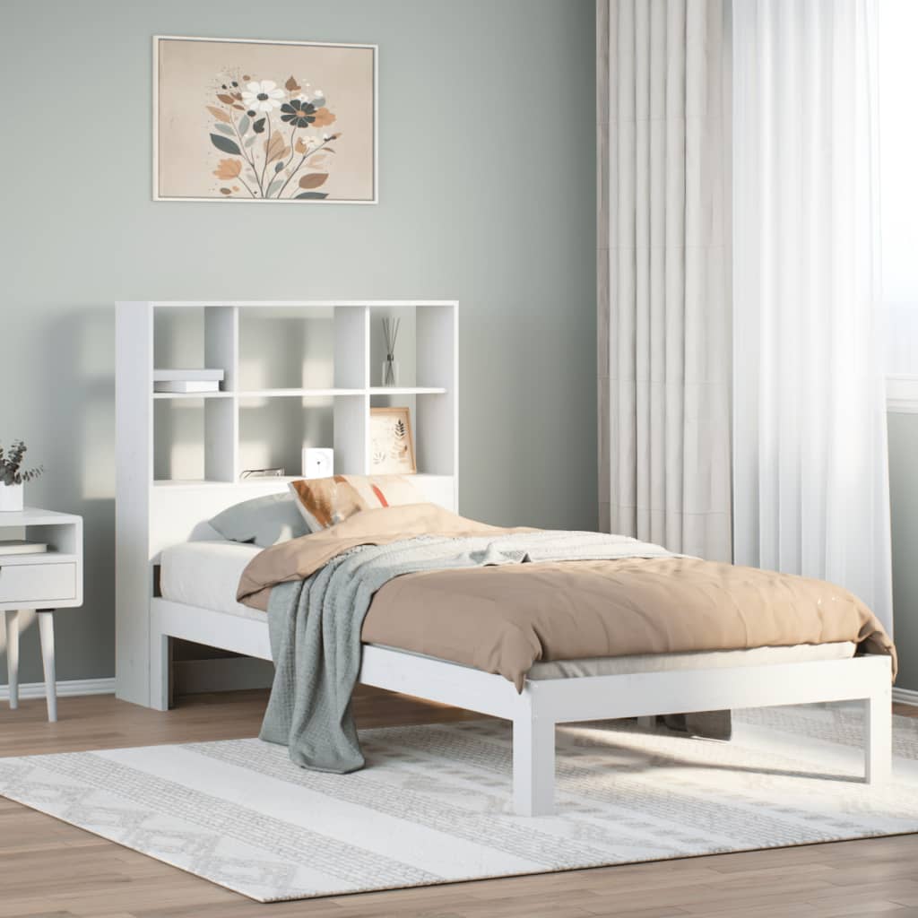 Bookcase Bed without Mattress White 90x190 cm Single Solid Wood Pine