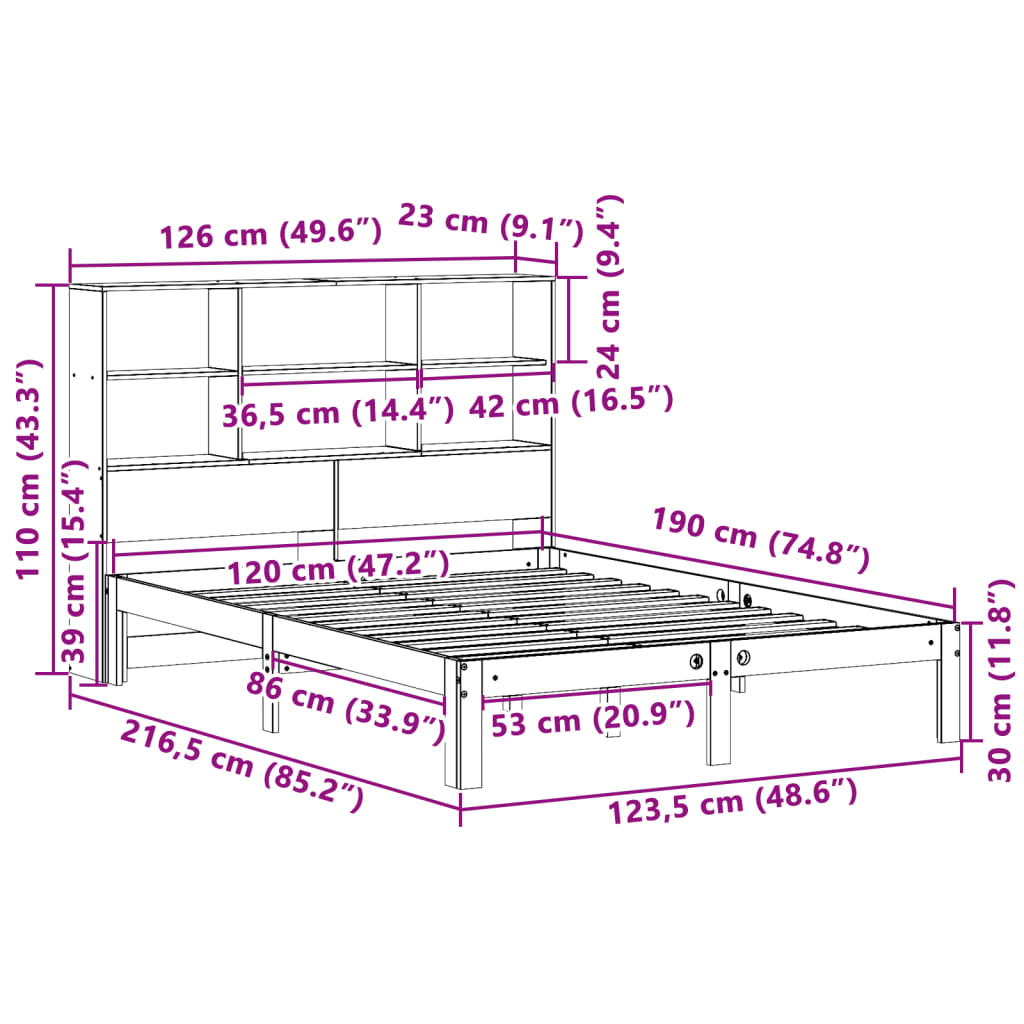 Bookcase Bed without Mattress White 120x190 cm Small Double Solid Wood Pine