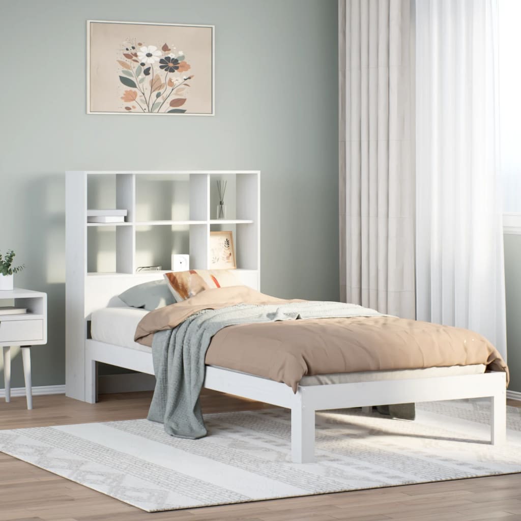 Bookcase Bed without Mattress White 90x200cm Solid Wood Pine