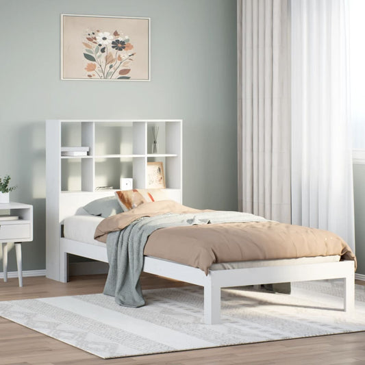 Bookcase Bed without Mattress White 90x200cm Solid Wood Pine