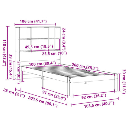 Bookcase Bed without Mattress 100x200cm Solid Wood Pine