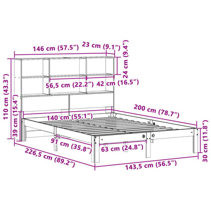 Bookcase Bed without Mattress 140x200cm Solid Wood Pine