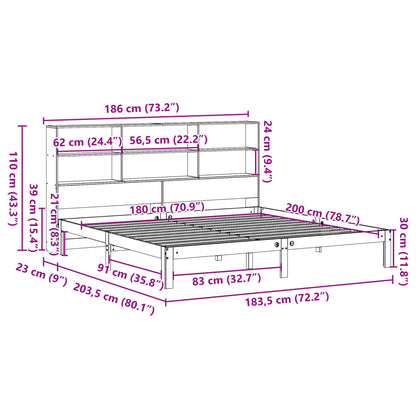 Bookcase Bed without Mattress 180x200 cm Super King Solid Wood Pine