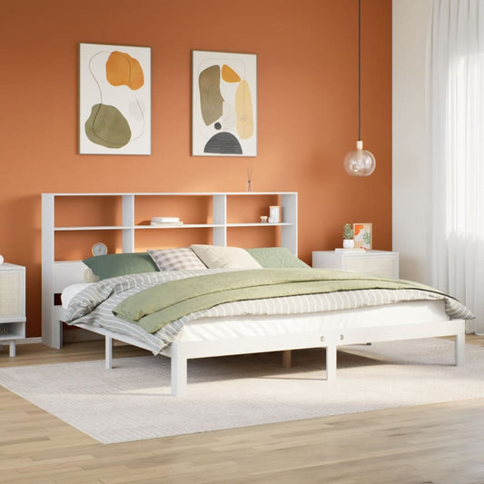 Bookcase Bed without Mattress White 180x200 cm Super King Solid Wood Pine