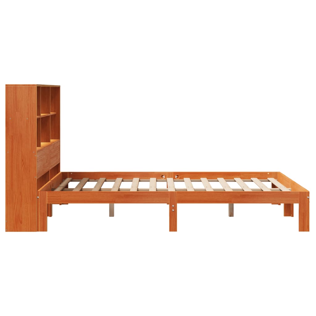 Bookcase Bed without Mattress Wax Brown 140x190cm Solid Wood Pine