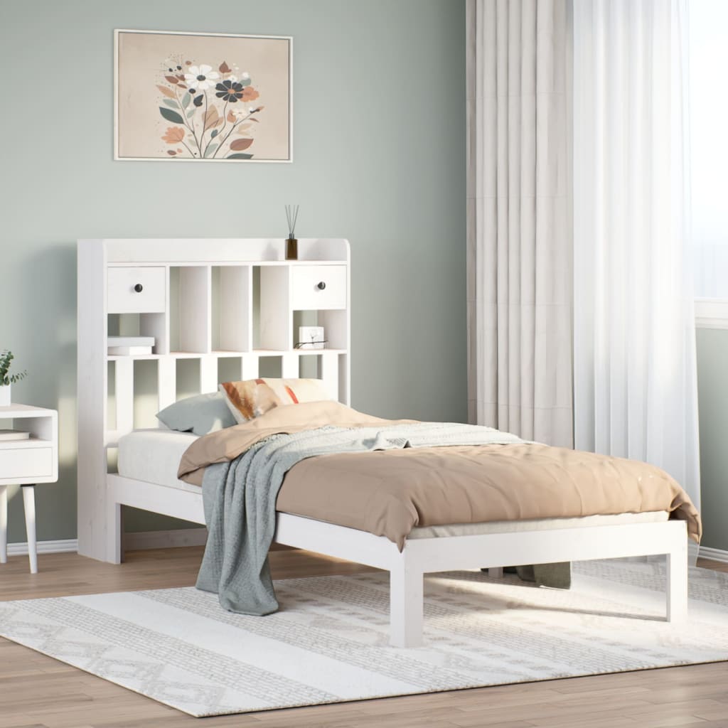 Bookcase Bed without Mattress White 75x190cm Solid Wood Pine