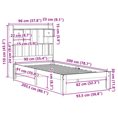 Bookcase Bed without Mattress 90x200cm Solid Wood Pine