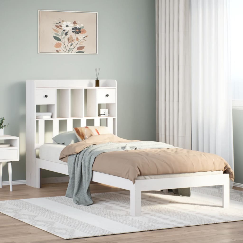 Bookcase Bed without Mattress White 90x200cm Solid Wood Pine