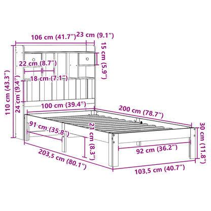 Bookcase Bed without Mattress White 100x200cm Solid Wood Pine