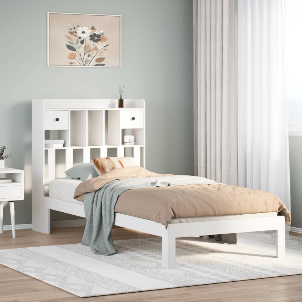 Bookcase Bed without Mattress White 100x200cm Solid Wood Pine