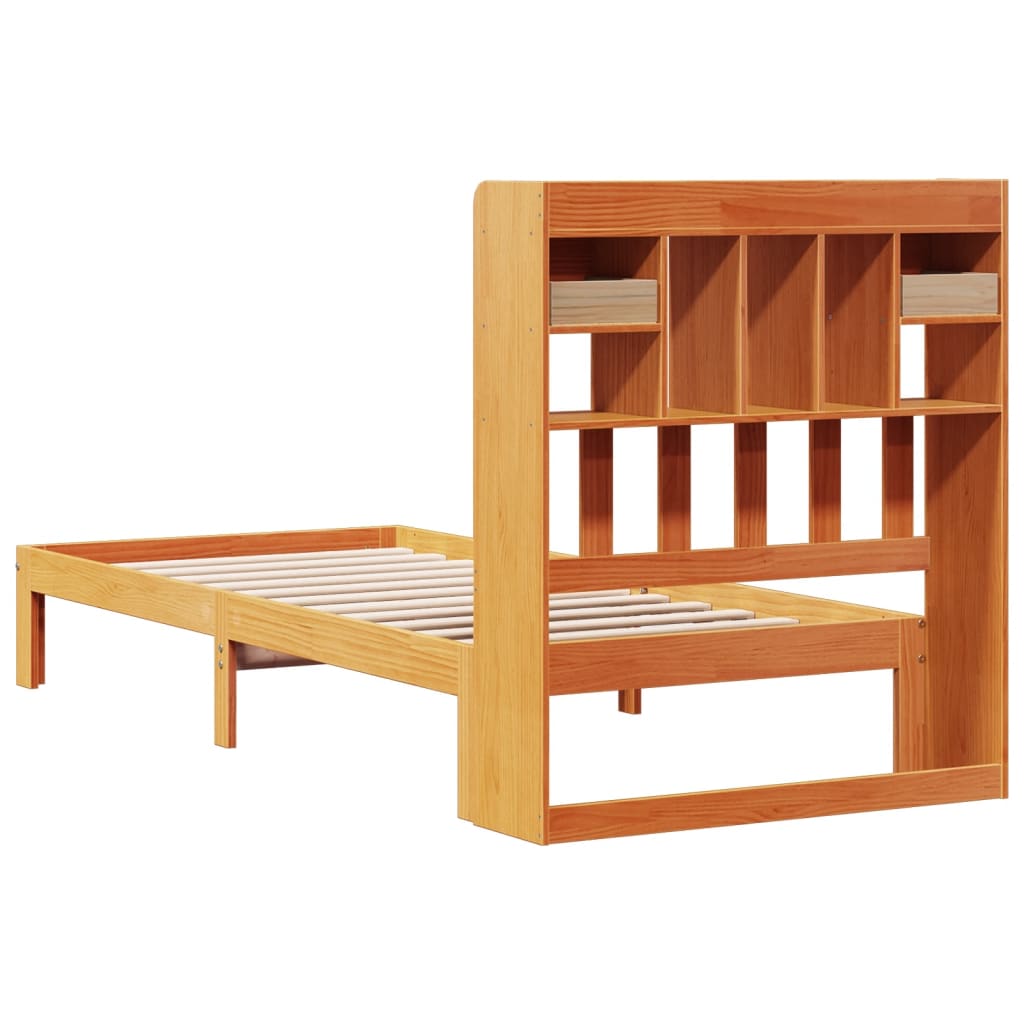 Bookcase Bed without Mattress Wax Brown 90x200cm Solid Wood Pine