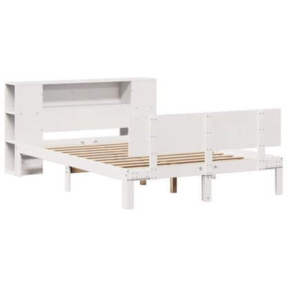 Bookcase Bed without Mattress White 135x190 cm Double Solid Wood Pine