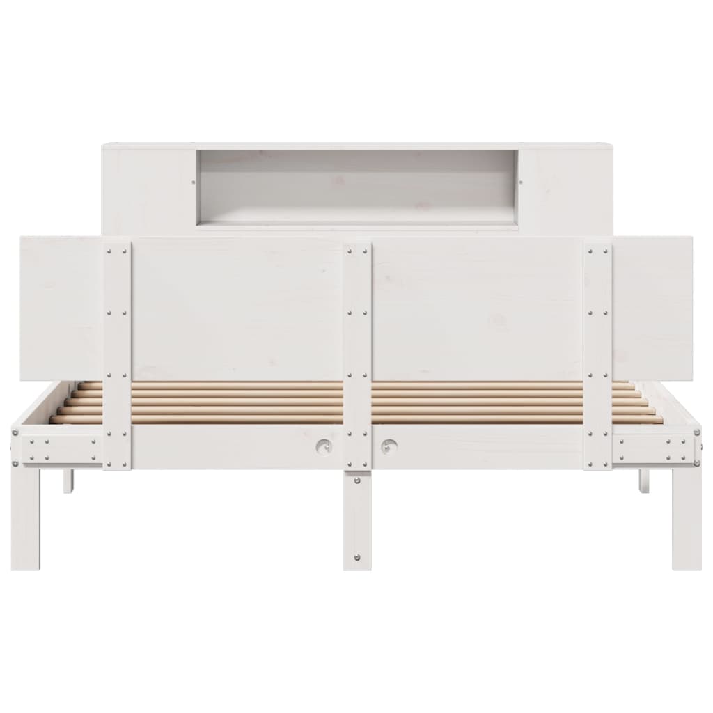 Bookcase Bed without Mattress White 135x190 cm Double Solid Wood Pine