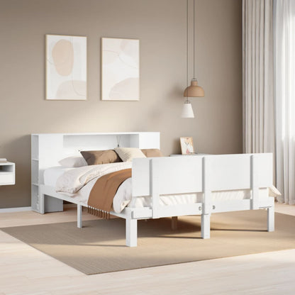 Bookcase Bed without Mattress White 135x190 cm Double Solid Wood Pine