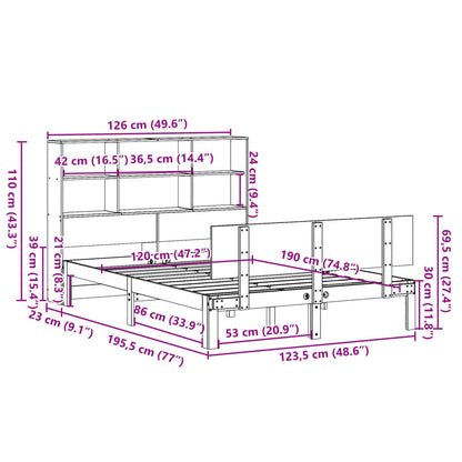 Bookcase Bed without Mattress White 120x190 cm Small Double Solid Wood Pine