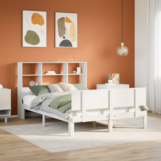 Bookcase Bed without Mattress White 150x200 cm King Size Solid Wood Pine