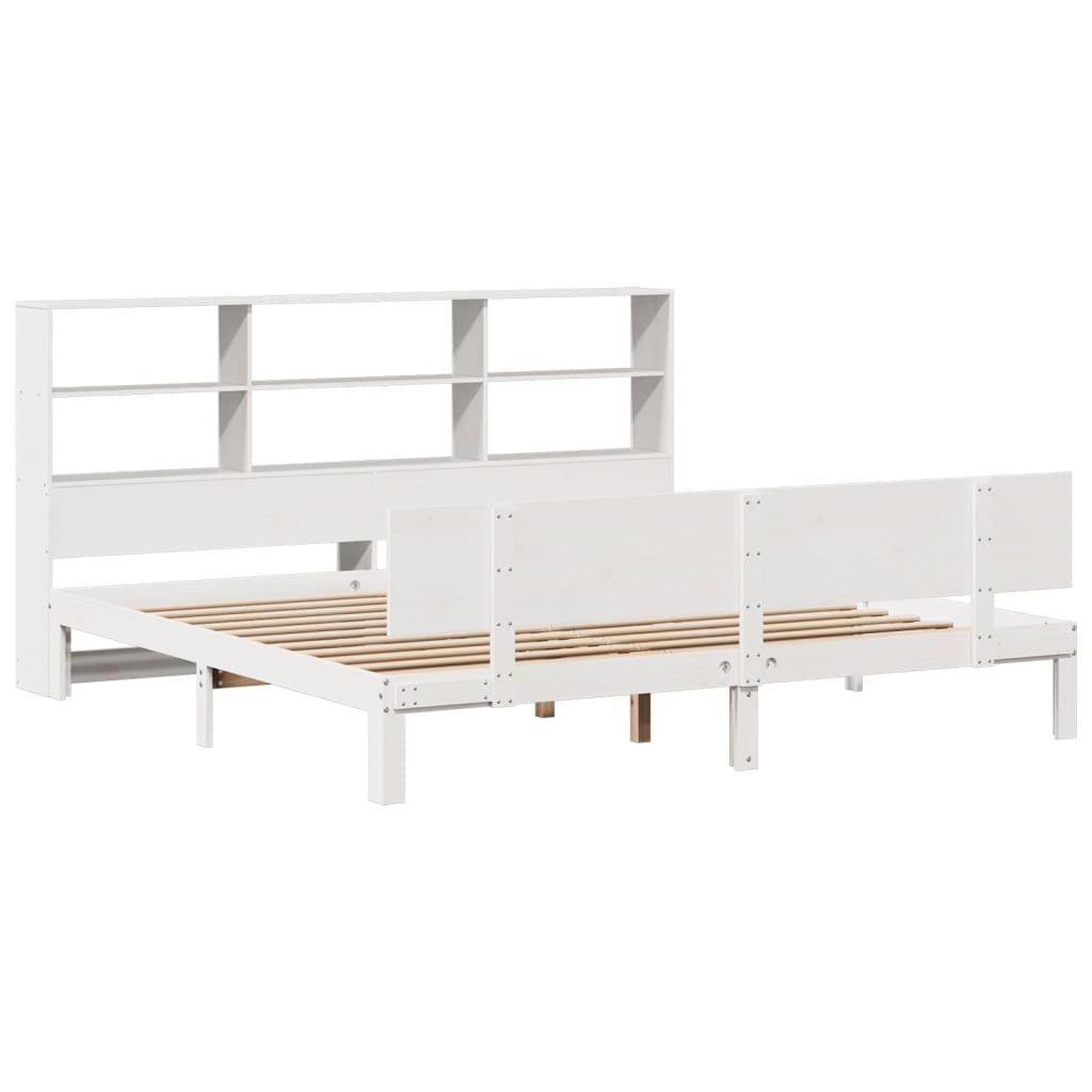 Bookcase Bed without Mattress White 180x200 cm Super King Solid Wood Pine