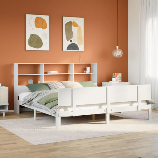 Bookcase Bed without Mattress White 180x200 cm Super King Solid Wood Pine