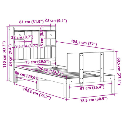 Bookcase Bed without Mattress 75x190cm Solid Wood Pine