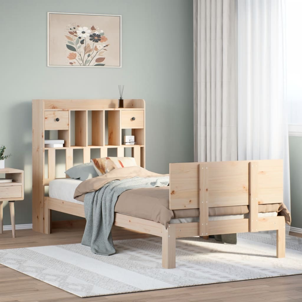 Bookcase Bed without Mattress 75x190cm Solid Wood Pine